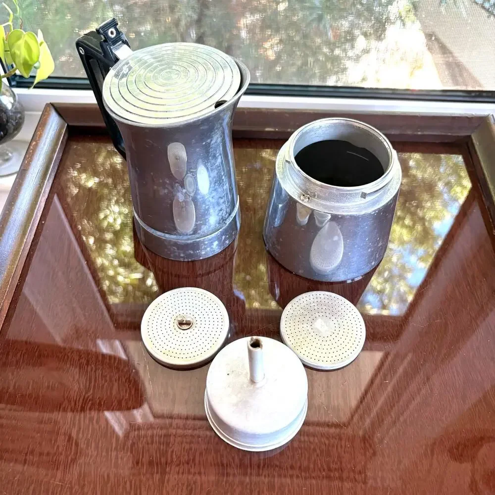 Vintage 1960s Aluminum Stovetop Espresso Coffee Maker, Moka Pot